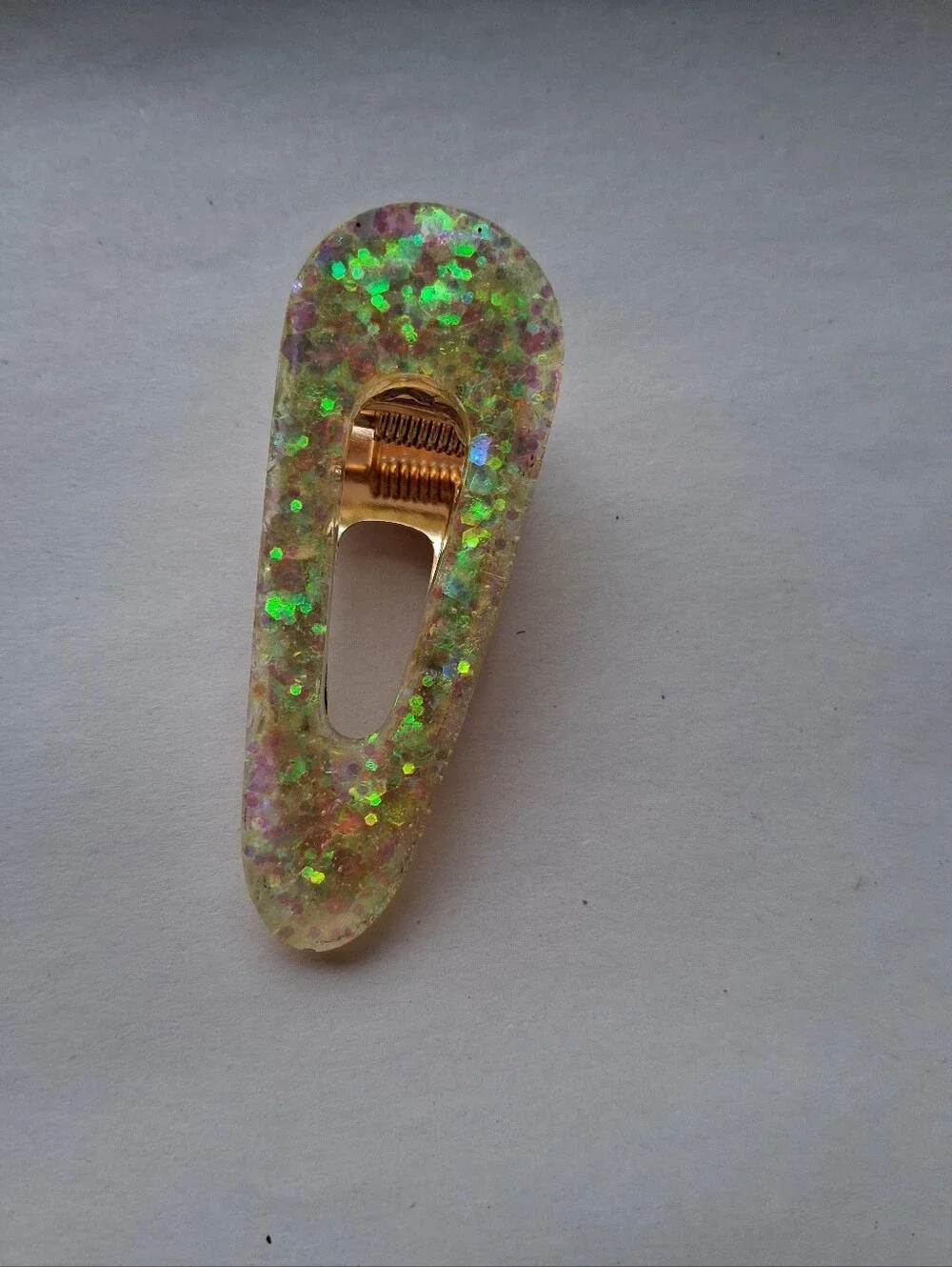 5/$25 Hand Crafted Iridescent Green Glitter Resin Hair Clip